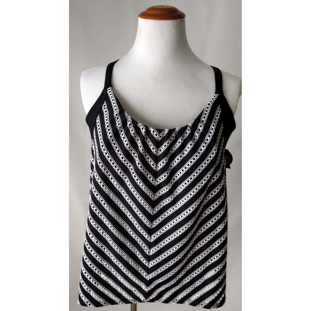 Swim by Cacique 20 NEW Plus Size Blouson No Wire Swim Tankini Top Black White
